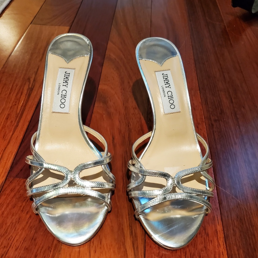 Authentic Jimmy Choo Ivana slides/heels Size 8 (Euro 38.5) Silver
